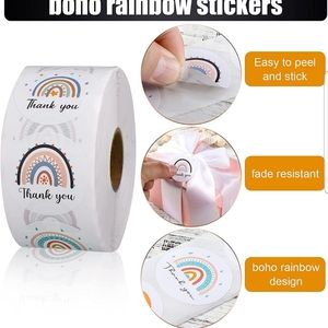 100 ct  1.5 " Round Thanks Sticker Boho Adhesive